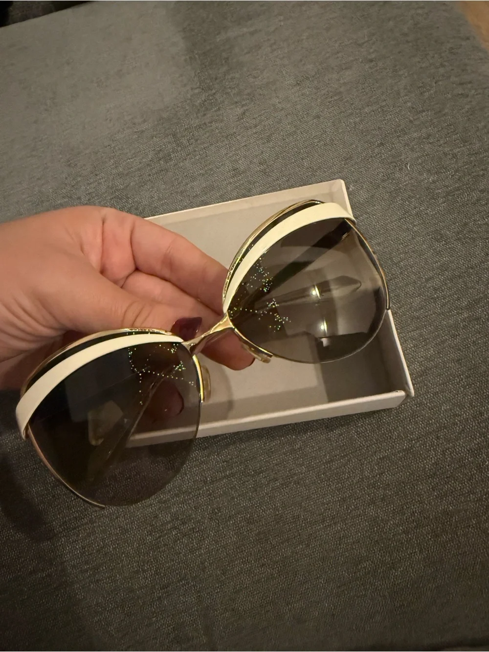 Dior White and Gold Eyes 1 Cat Eye Sunglasses with Brown Gradient Lenses